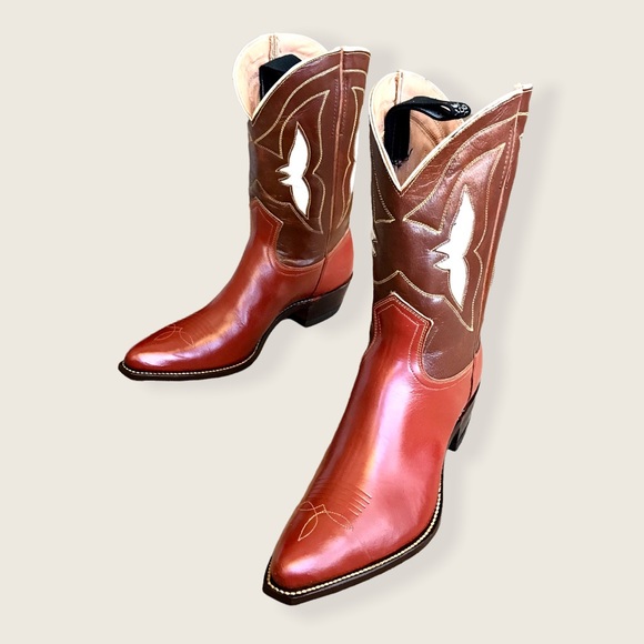 RARE 1950'S Frye Rancher Red/Brown Leather Cowboy Vintage Calf-High Boots - Picture 2 of 16